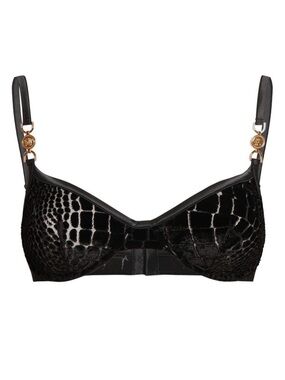 VERSACE Medusa ‘95 Black Velvet Croc Embossed Printed Bra, size 1B (32B)